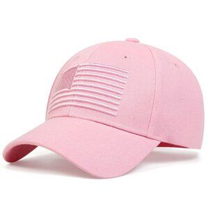 Pink American Flag Embroidered Low Profile Baseball Cap US Flag Hat Adjustable
